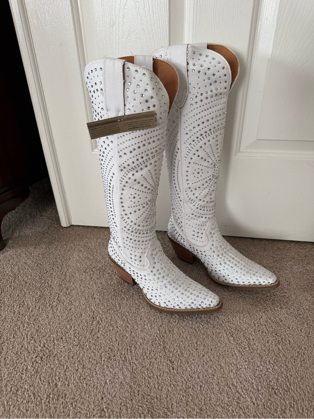 Dingo White Studded Knee-High Western Boots